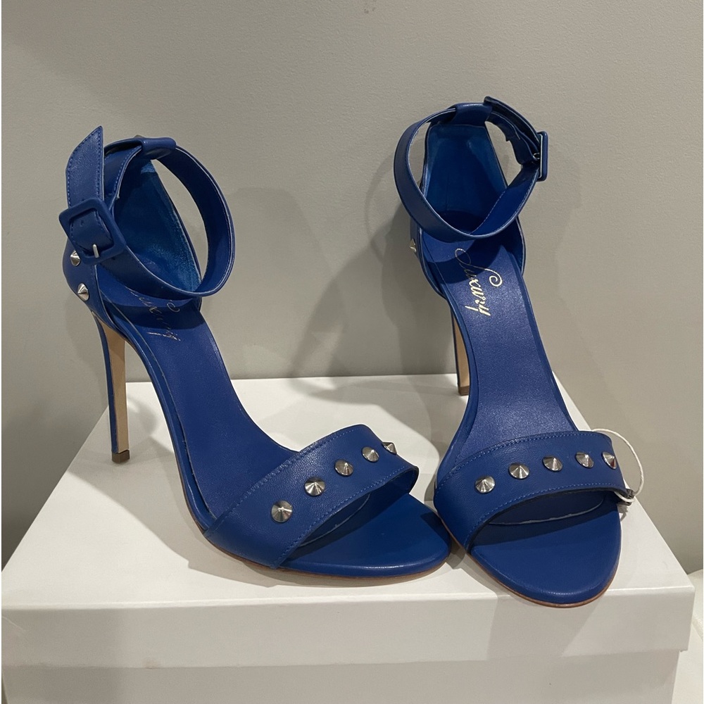 Blue Italian leather spike sandals